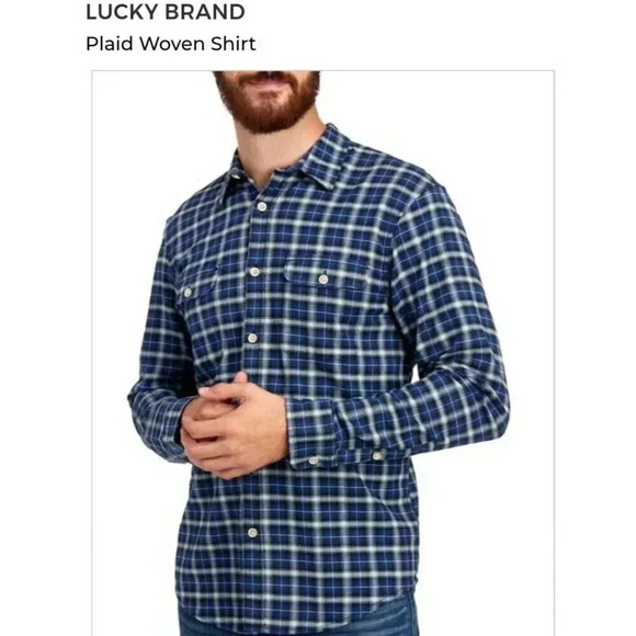 Lucky Brand Men's Blue Plaid Long Sleeve Large Front Pocket Shirt NEW MSRP $69 - Picture 1 of 5